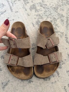 Birkenstock Women's  Two-Strap Suede Sandals in Taupe